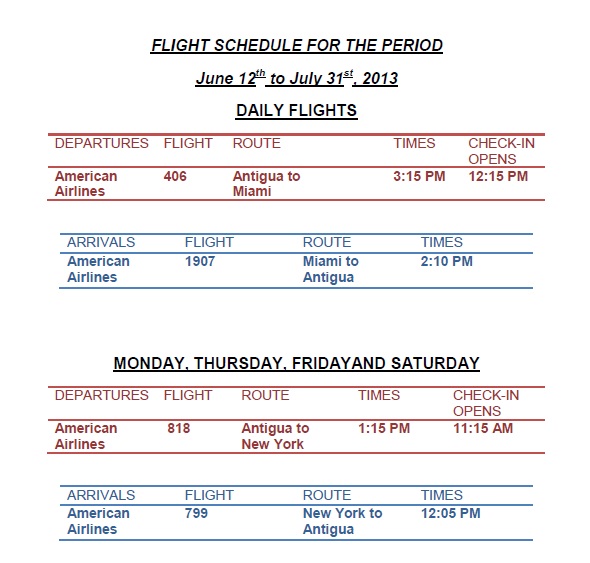 American Airlines Flight Schedule June July